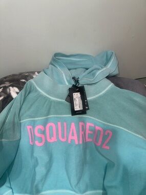 DSQUARED2 Aqua Blue Hoodie with Pink Logo
